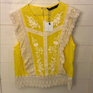NWT ZaraYellow Lace Embroidered Women's Top